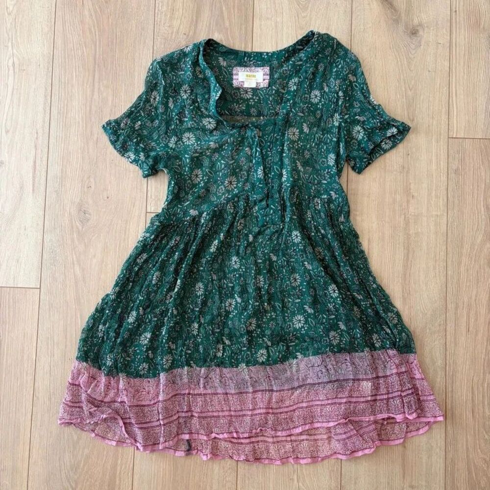 Maeve by Anthropologie Green Pink Floral Mini Dress Small Petite